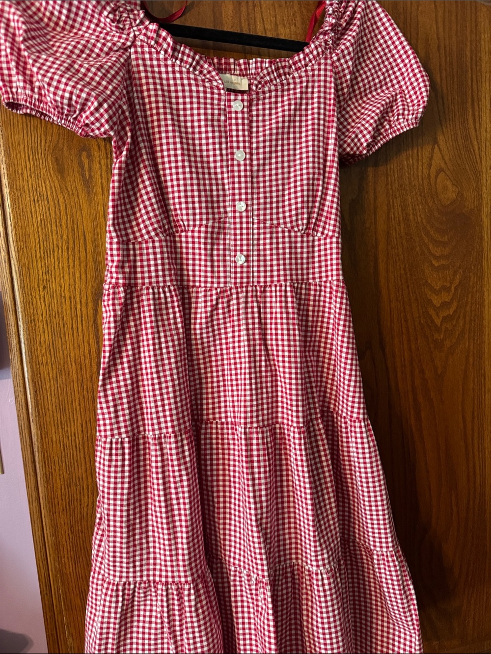 Monteau Red and White Gingham Tiered Mini Dress